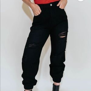 Ansley distressed black denim jogger